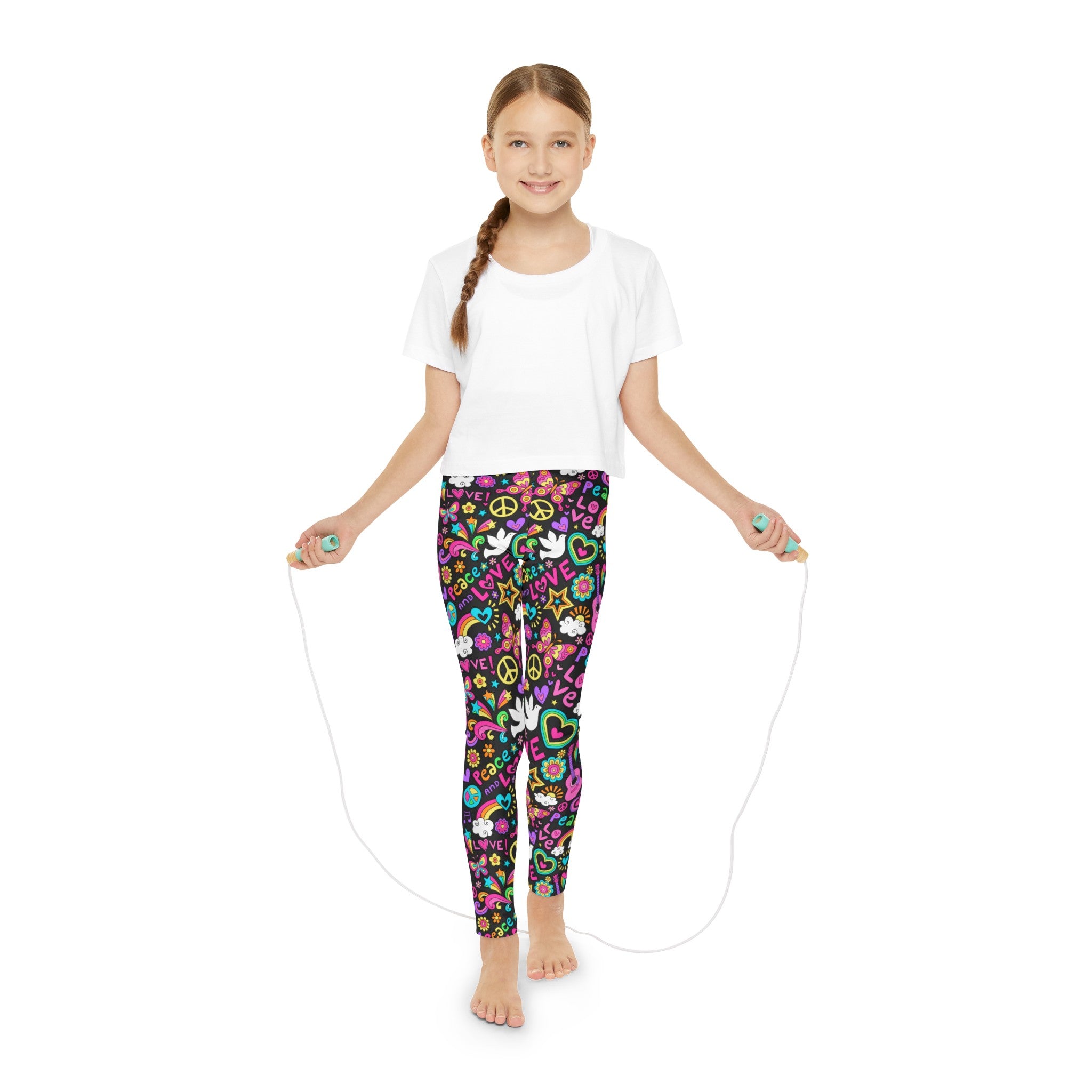 SHE REBEL - Love Peace Retro Girls' Leggings (Ages 18 m - 12 Years)